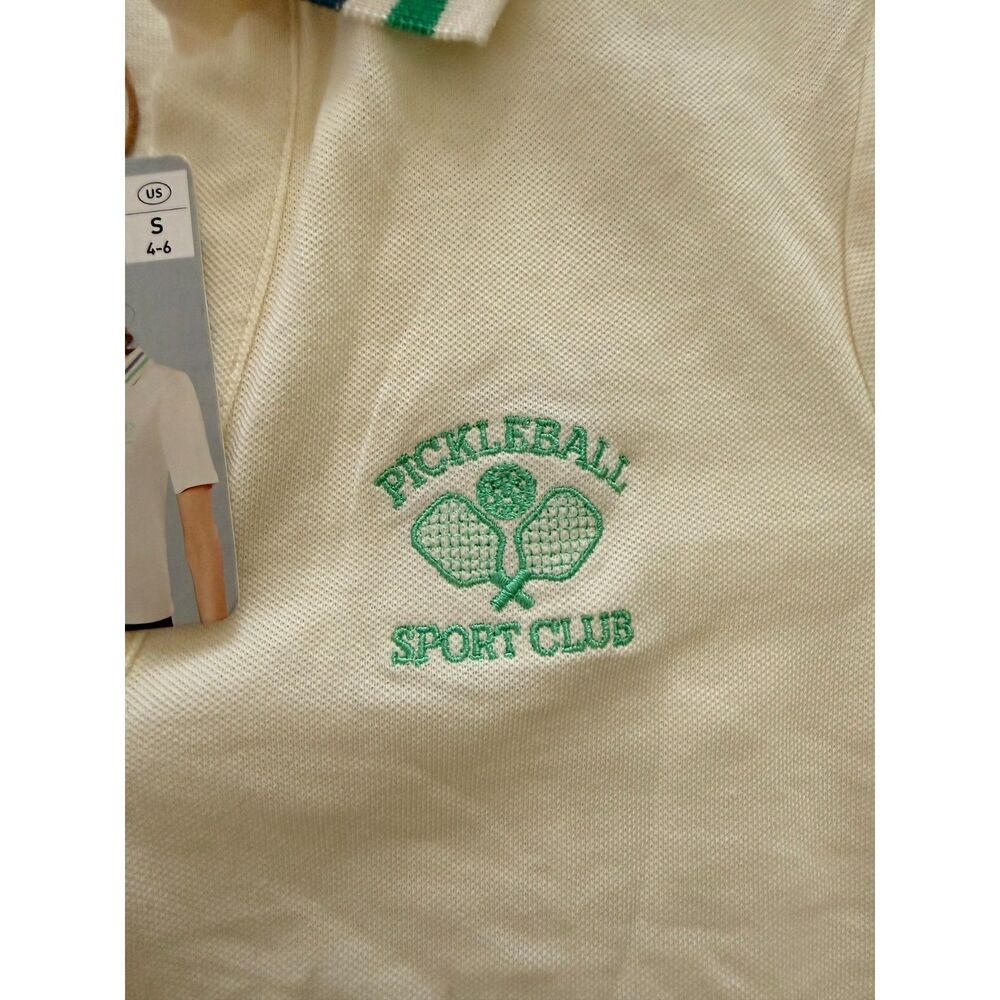 NWT Crane Pickleball Sport Club Polo Cream Striped Collar Tenniscore S - Picture 3 of 5